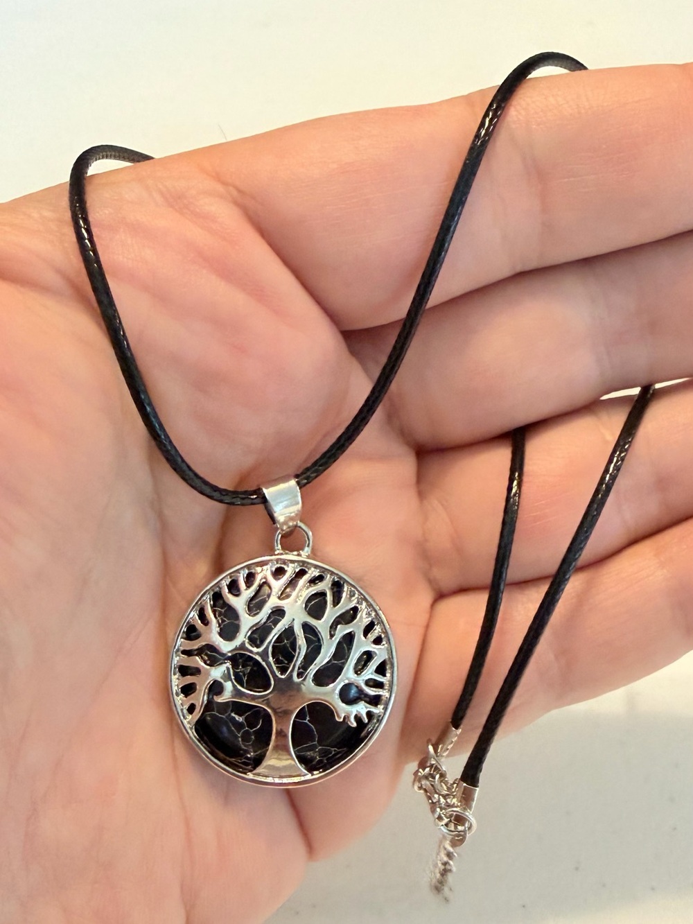 Silver Black Tree Of Life Pendant Necklace.